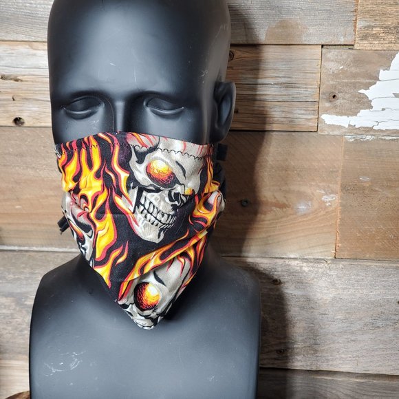 Flaming Skull on Black - Cloth Face Mask with Filters - Picture 1 of 8
